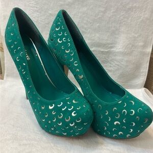 Teal Suede Cutout Platform Pumps - Women
